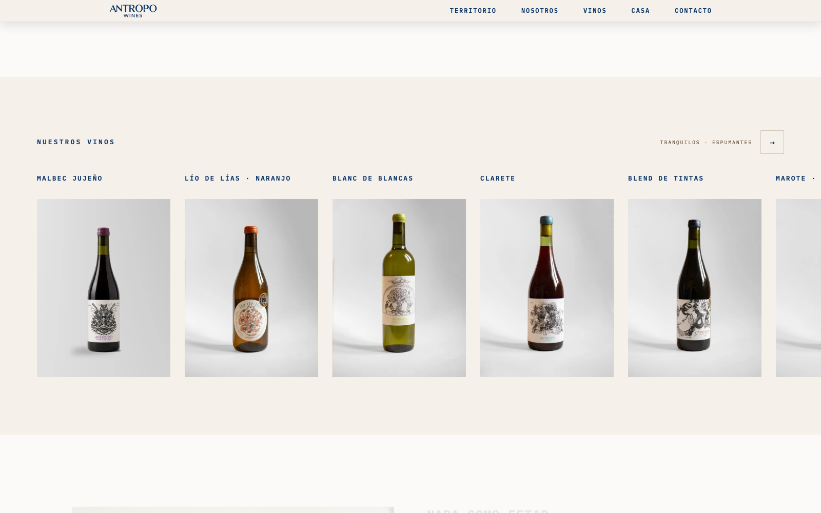 Sección de vinos de la web de Antropo Wines